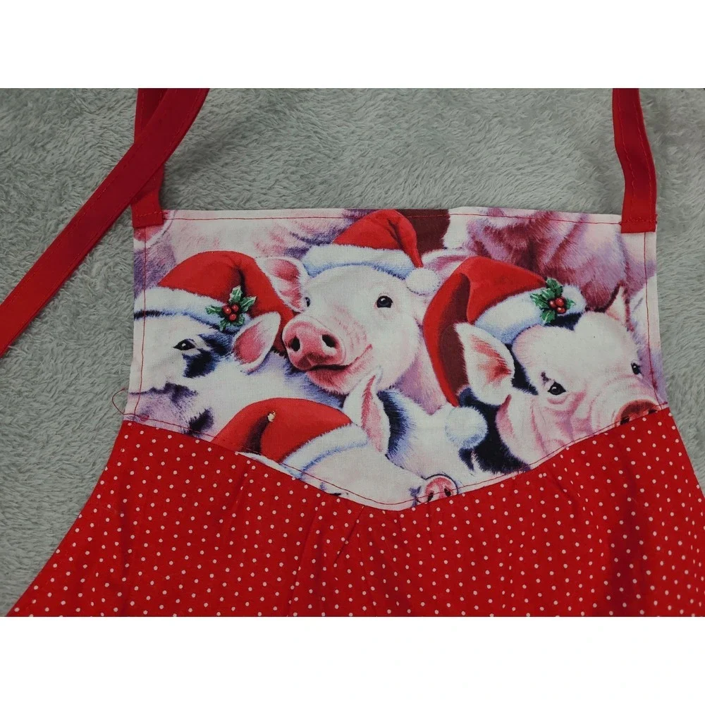 Handmade Apron Pigs In Christmas Santa Hat Poka Dots‎ Adjustable